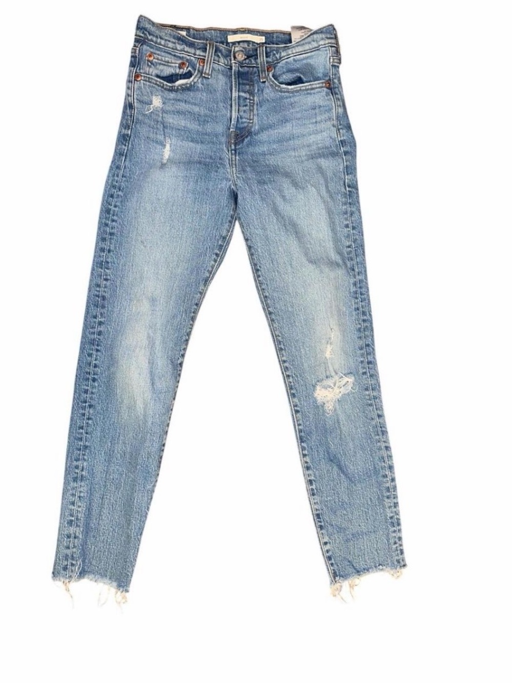 Levi's Light Blue High-Rise Wedgie Straight Distressed Jeans